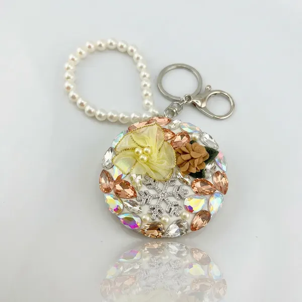 Espejo Mini Charm Llavero Circulo Pedreria Decorativo Bolsa Mujer