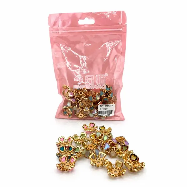Pack de 50 Tapas de Cuentas con Corazones Doradas