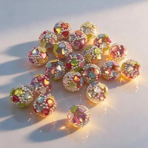 Pack de 20 Cuentas de Perla con Corazones Multicolor