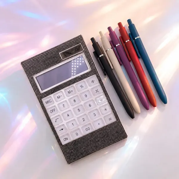 Pack CALCULADORA BRILLO NEGRA + KIT 5 Plumas Terciopelo Oscuro