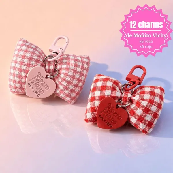 Pack Llavero de Moñito Rojo ×6 + Llavero de Moñito Rosa ×6