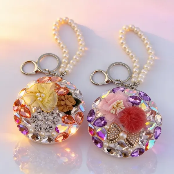 Pack 2 Espejos Mini Círculo Morado y Dorado con Cristales