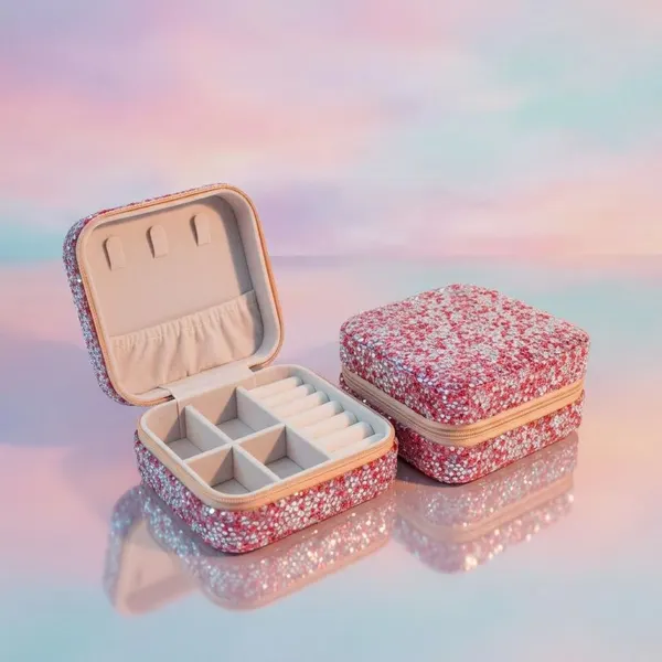 Joyero Mini De Brillos Rosa Plata