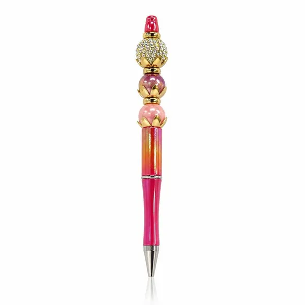 Pluma Tornasol Naranja Con Cuentas